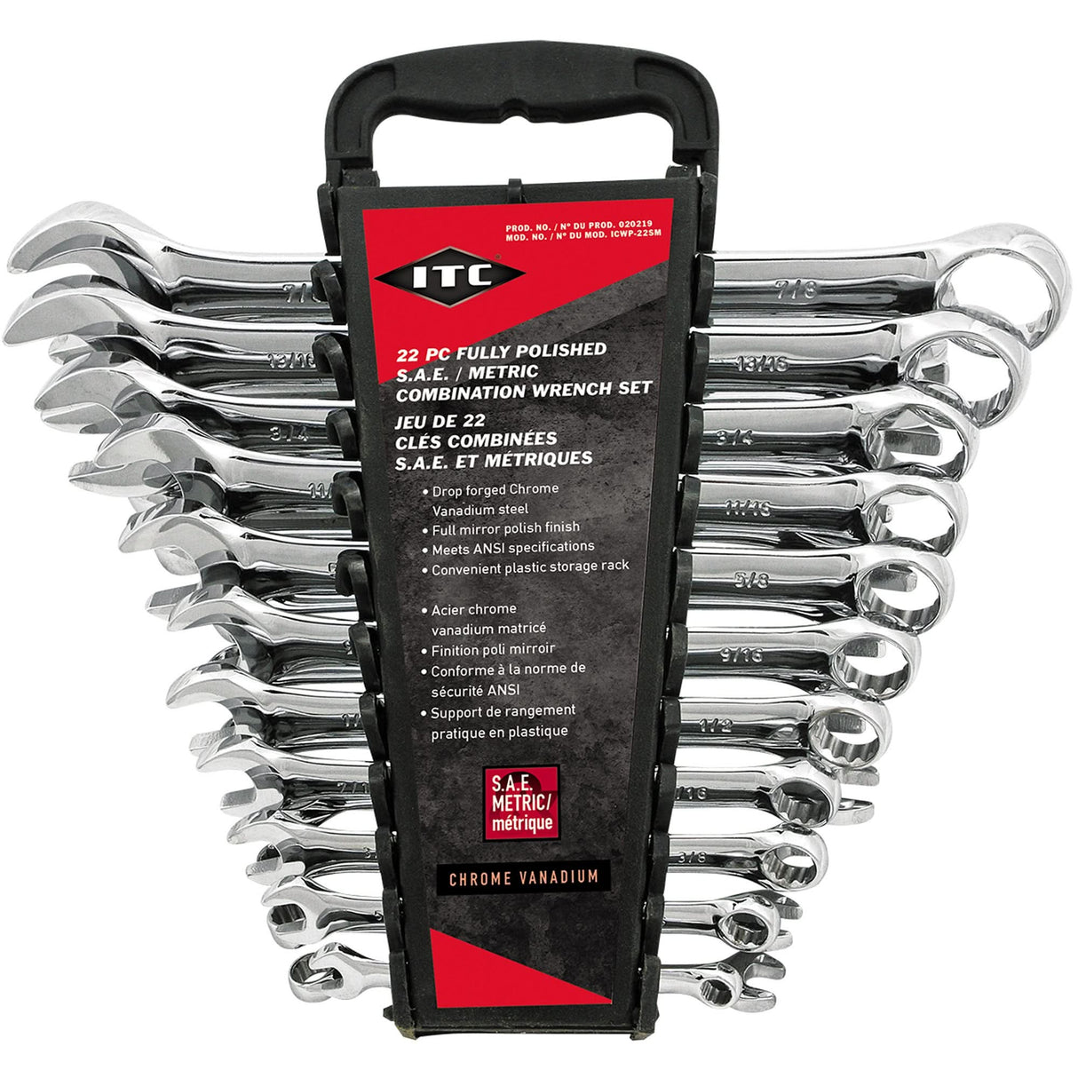 ICWP-22SM Wrench Set, Combination, 22 Pieces, Imperial and Metric