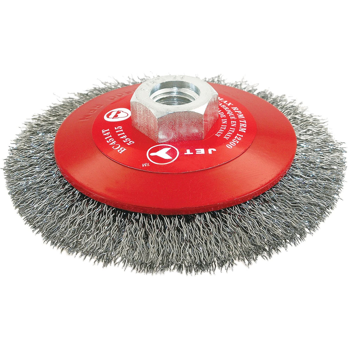 High-Performance Bevel Crimped Conical Brush, 4-1/2" Dia., 0.014" Fill, 5/8"-11 Arbor, Steel