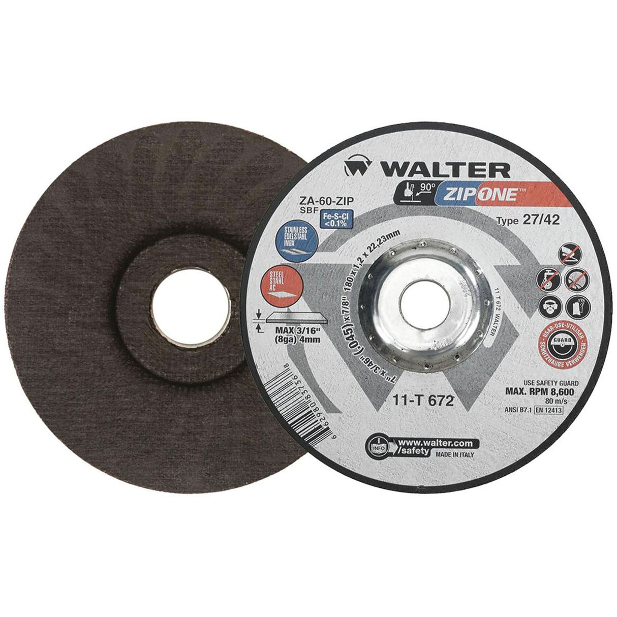 ZIP ONE™ Cut-Off Wheel, 7" x 3/64", 7/8" Arbor, Type 27, Zirconium, 8600 RPM