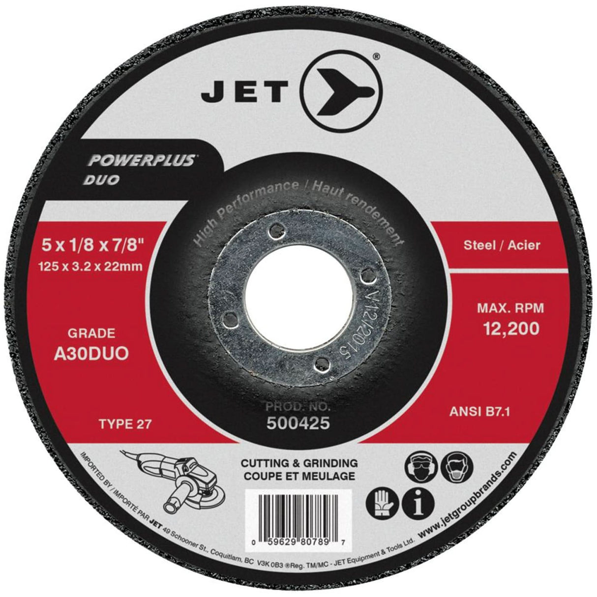 POWERPLUS DUO Cutting/Grinding Wheel, 4" x 1/8", 5/8" Arbor, Type 27, A30DUO Grit