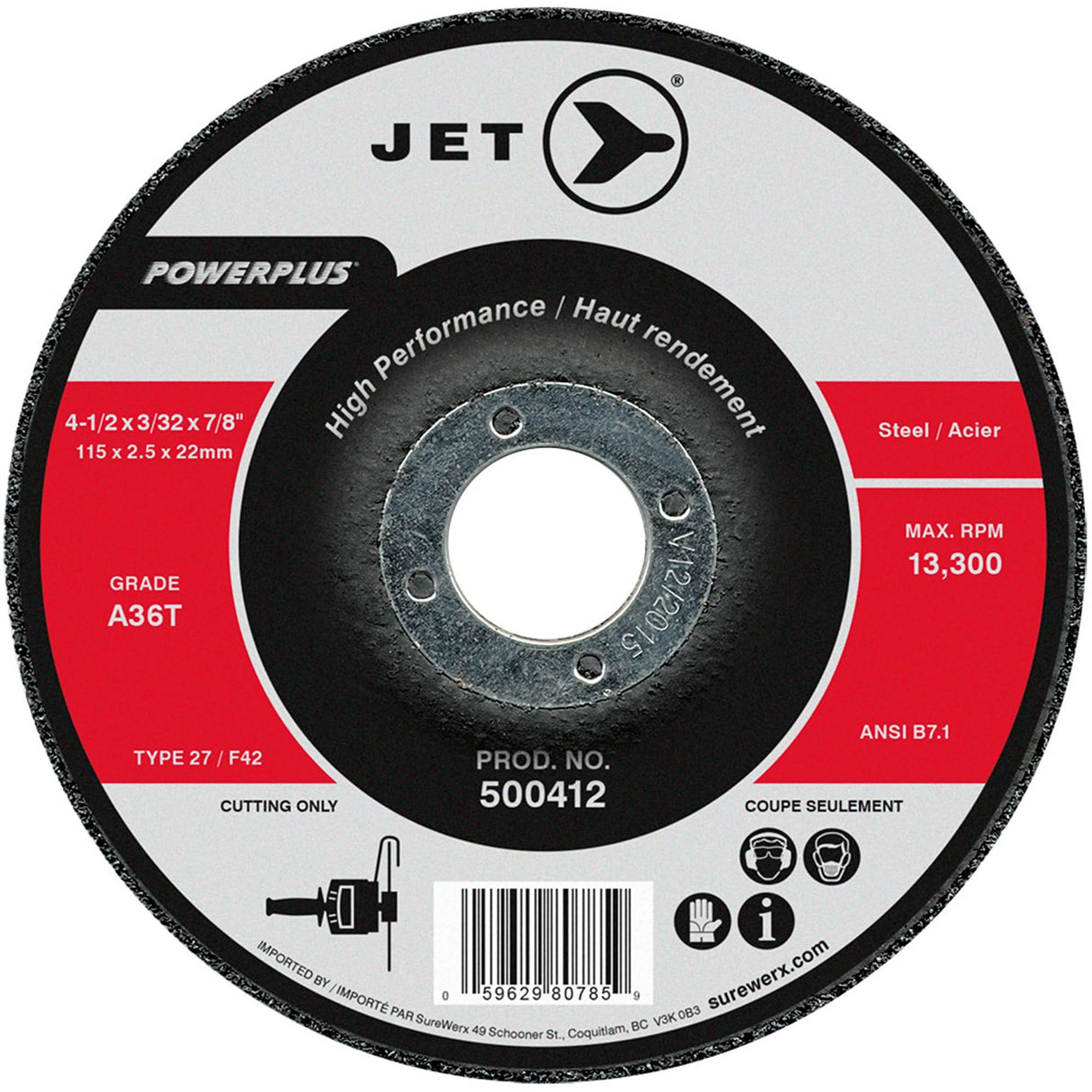 A36T Powerplus Cut-Off Wheel, 4-1/2" x 3/32", 7/8" Arbor, Type T27, 13300 RPM