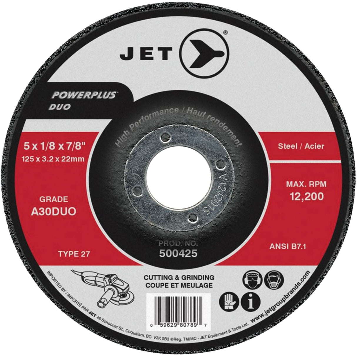 A30DUO POWERPLUS DUO Cutting/Grinding Wheel, 7" x 1/8", 7/8" Arbor, Type 27
