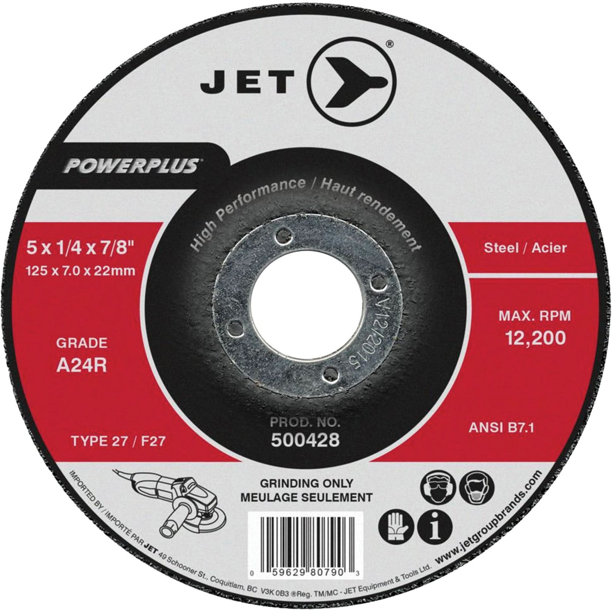 PowerPlus® Grinding Wheel, 7" x 1/4", 7/8" Arbor, Aluminum Oxide, Type 27