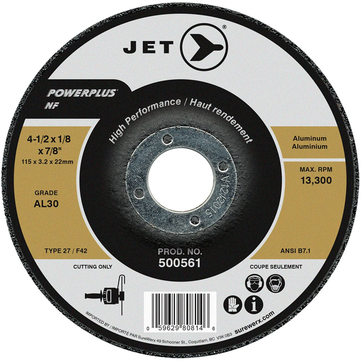 Powerplus NF Cutting Wheel, 4-1/2" x 1/8", 7/8" Arbor, Type 27