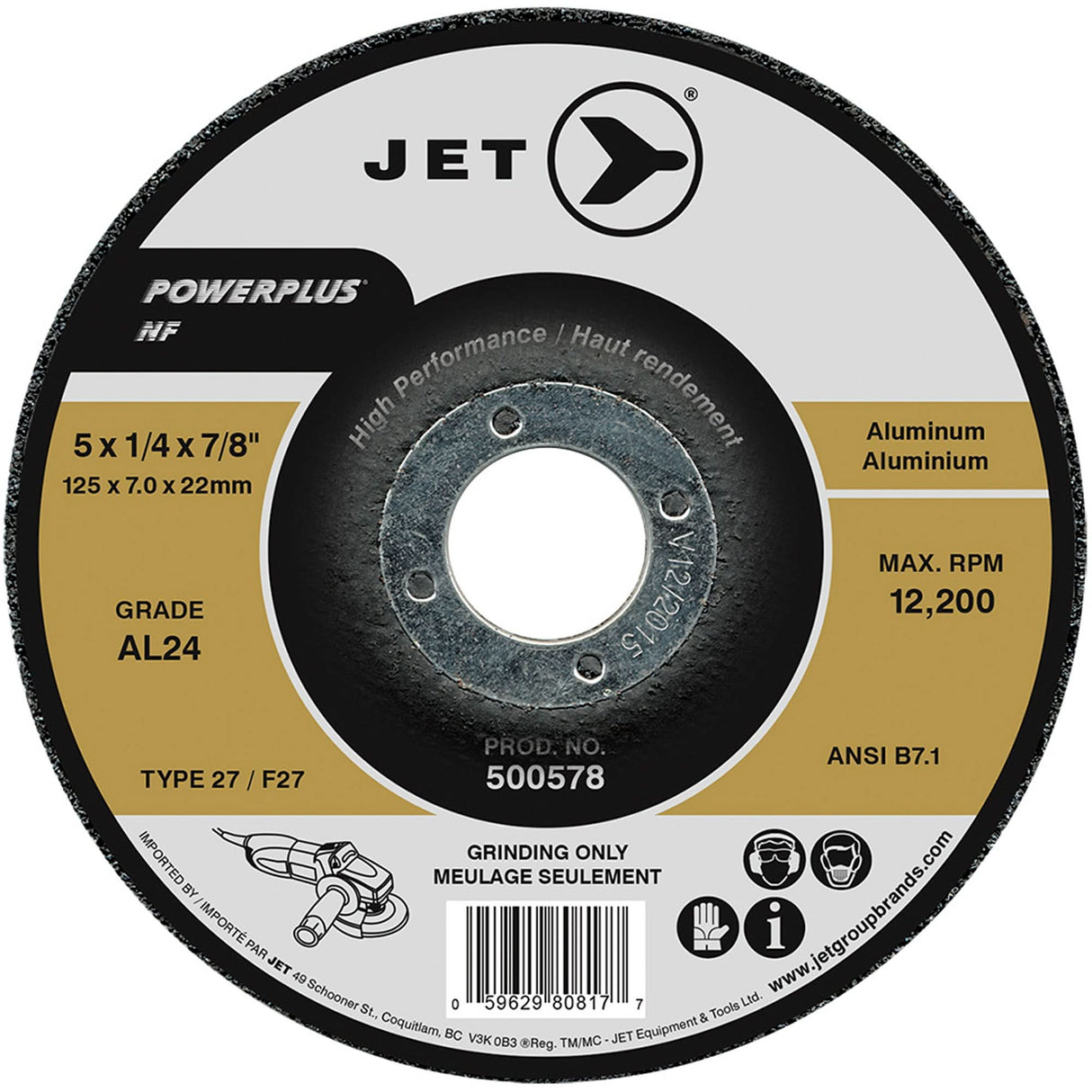 Powerplus NF Grinding Wheel, 5" x 0.25", 1/4" Arbor, Type T27