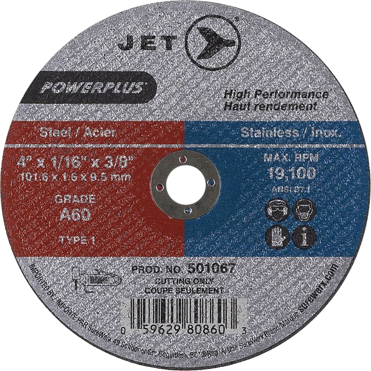A60 POWERPLUS Cut-Off Wheel, 4" x 1/16", 3/8" Arbor, Type 1, 19100 RPM