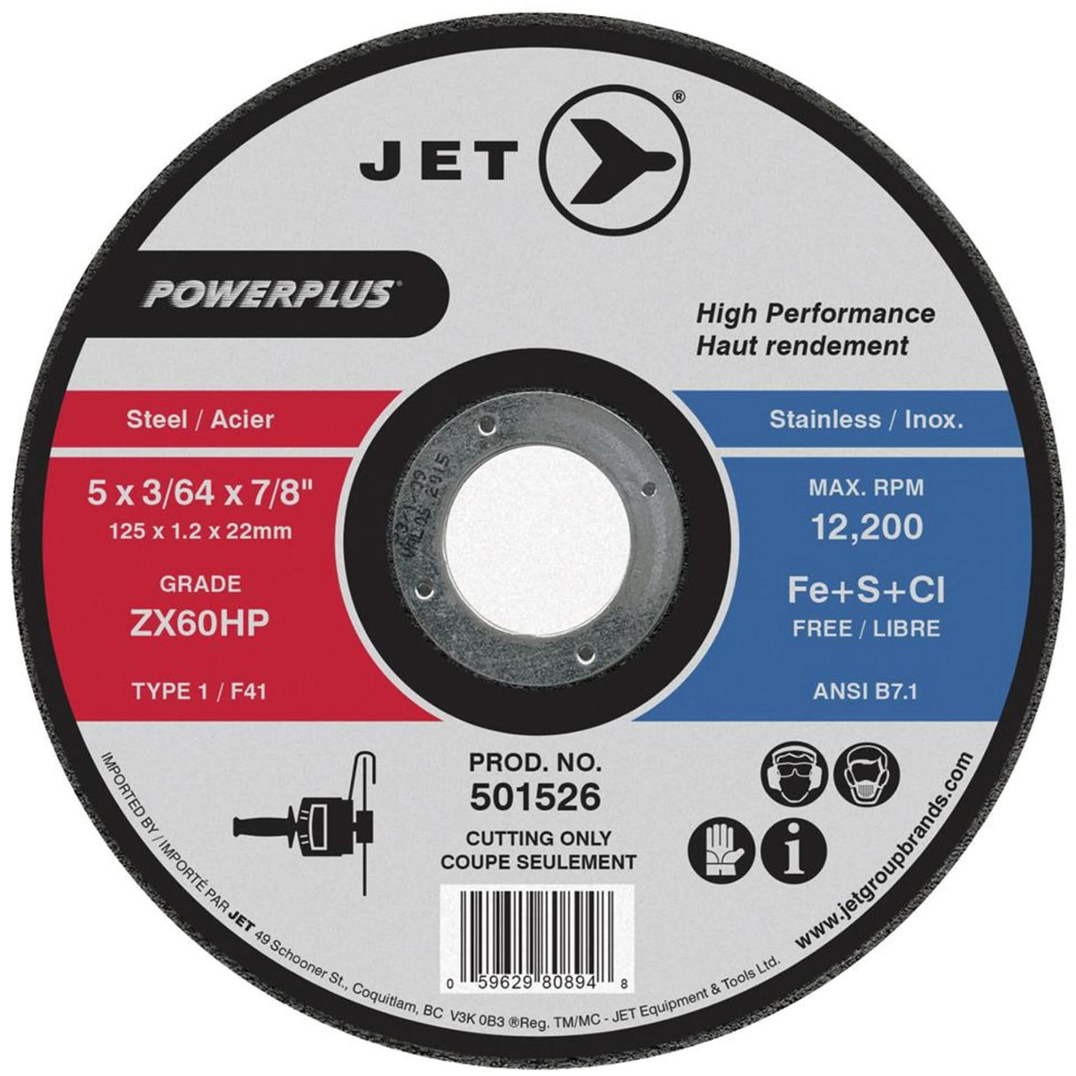 POWERPLUS Cut-Off Wheel, 4-1/2" x 3/32", 7/8" Arbor, Type 1, 13300 RPM