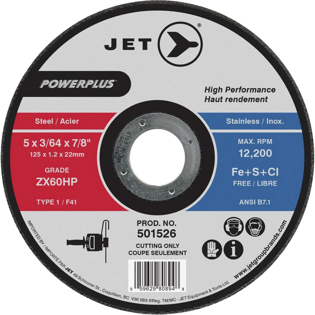 ZX60HP POWERPLUS Cut-Off Wheel, 6" x 3/64", 7/8" Arbor, Type 1, 10200 RPM