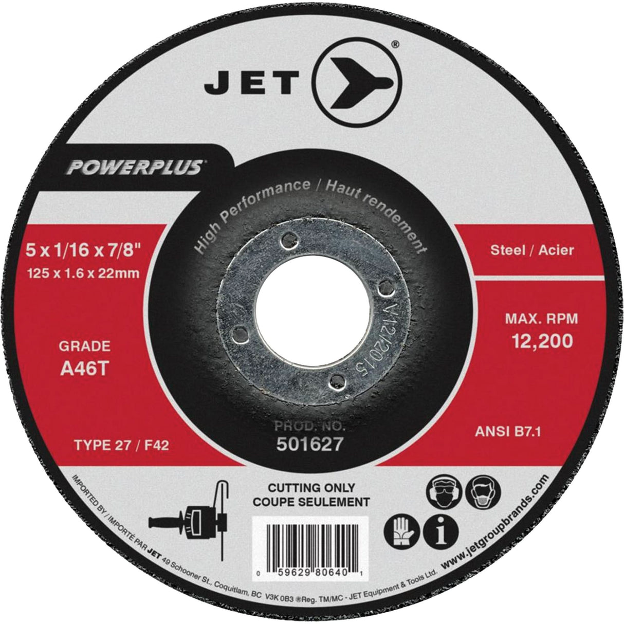 A46T PowerPlus Cut-Off Wheel, 6" x 1/16", 7/8" Arbor, Type 27, 10200 RPM
