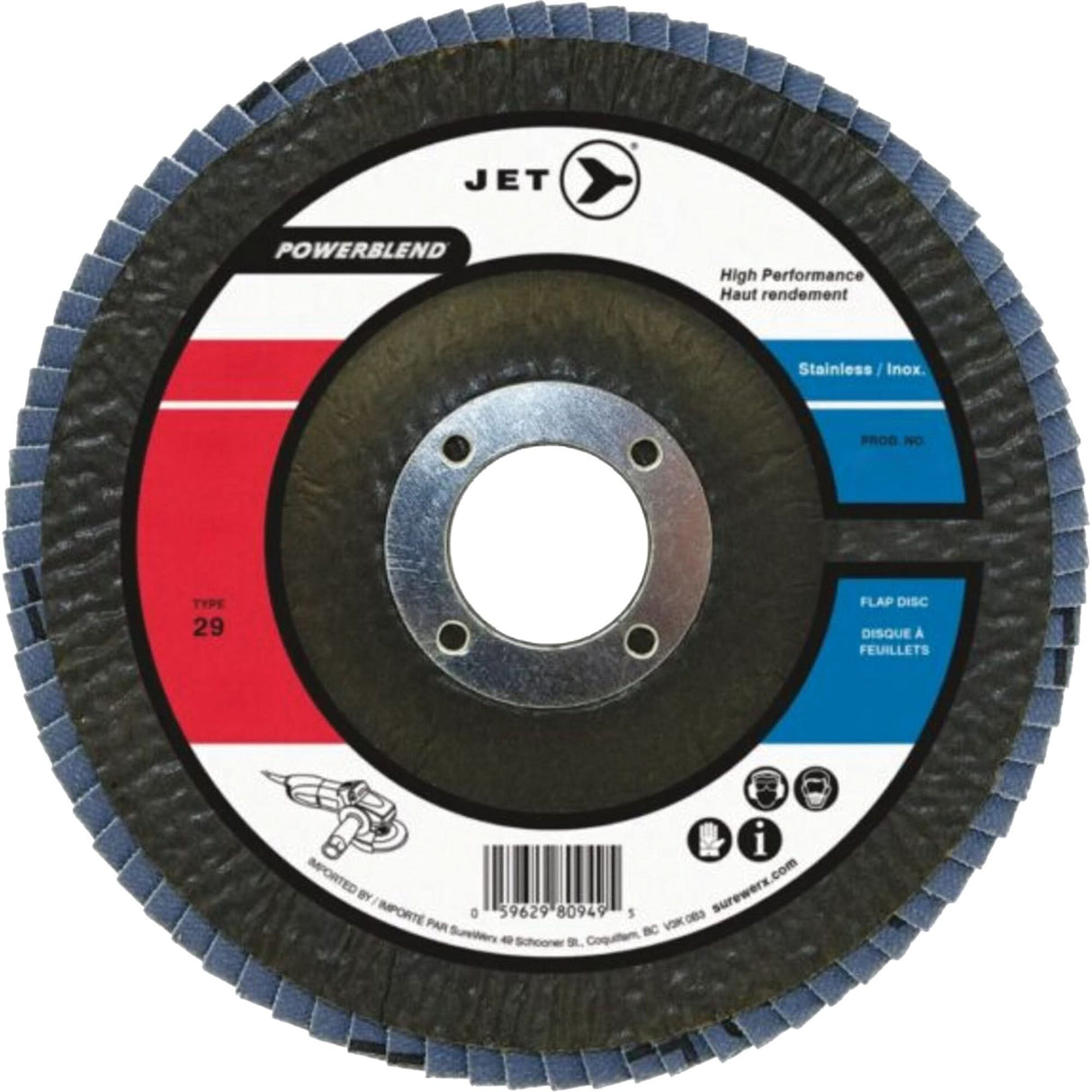 POWERBLEND Flap Disc, 4-1/2" x 7/8", Type 29, Z120 Grit, Zirconia Alumina