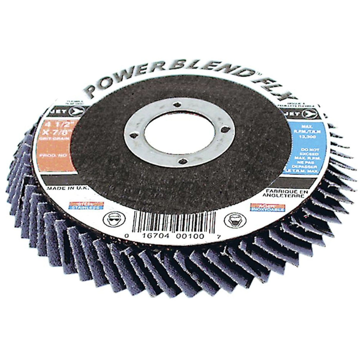 PowerBlend FLX Flexible Flap Disc, 4-1/2" x 7/8", Type 27, Z60 Grit, Zirconia Alumina