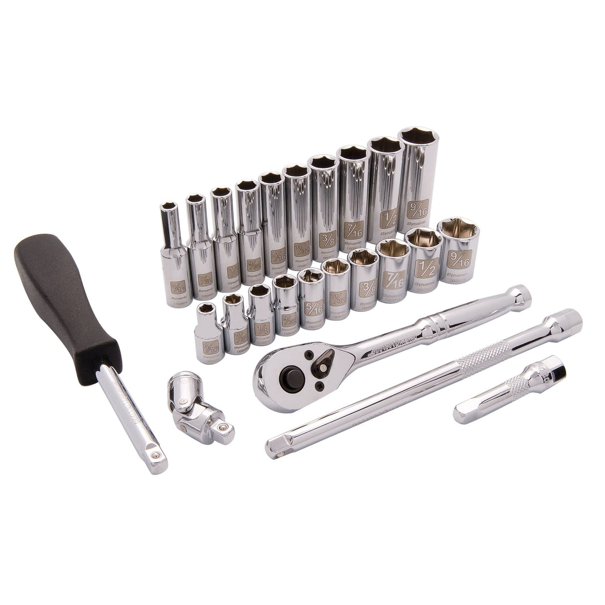 6-Point SAE Socket Set, 25 Pcs, 1/4" Drive Size, Deep
