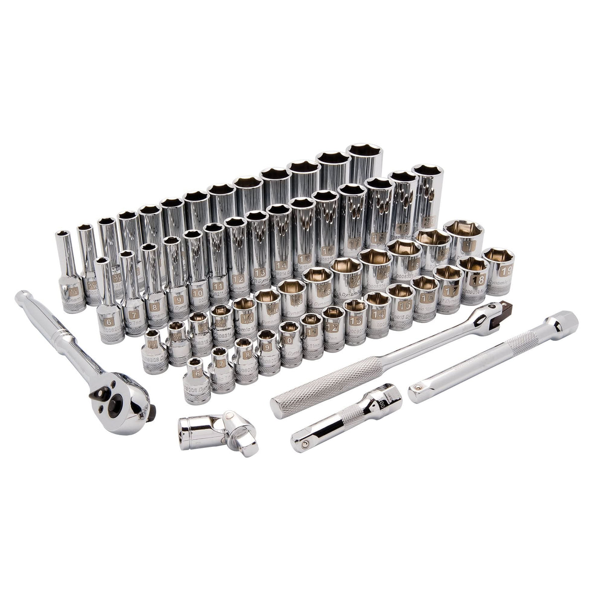 SAE/Metric Socket Set, 60 Pcs, 3/8" Drive Size, Deep