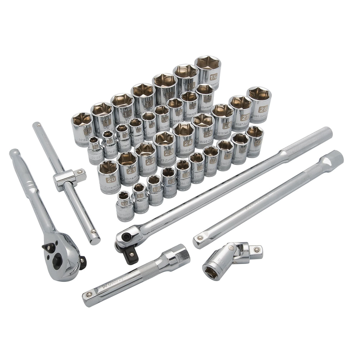 SAE/Metric Socket Set, 41 Pcs, 1/2" Drive Size