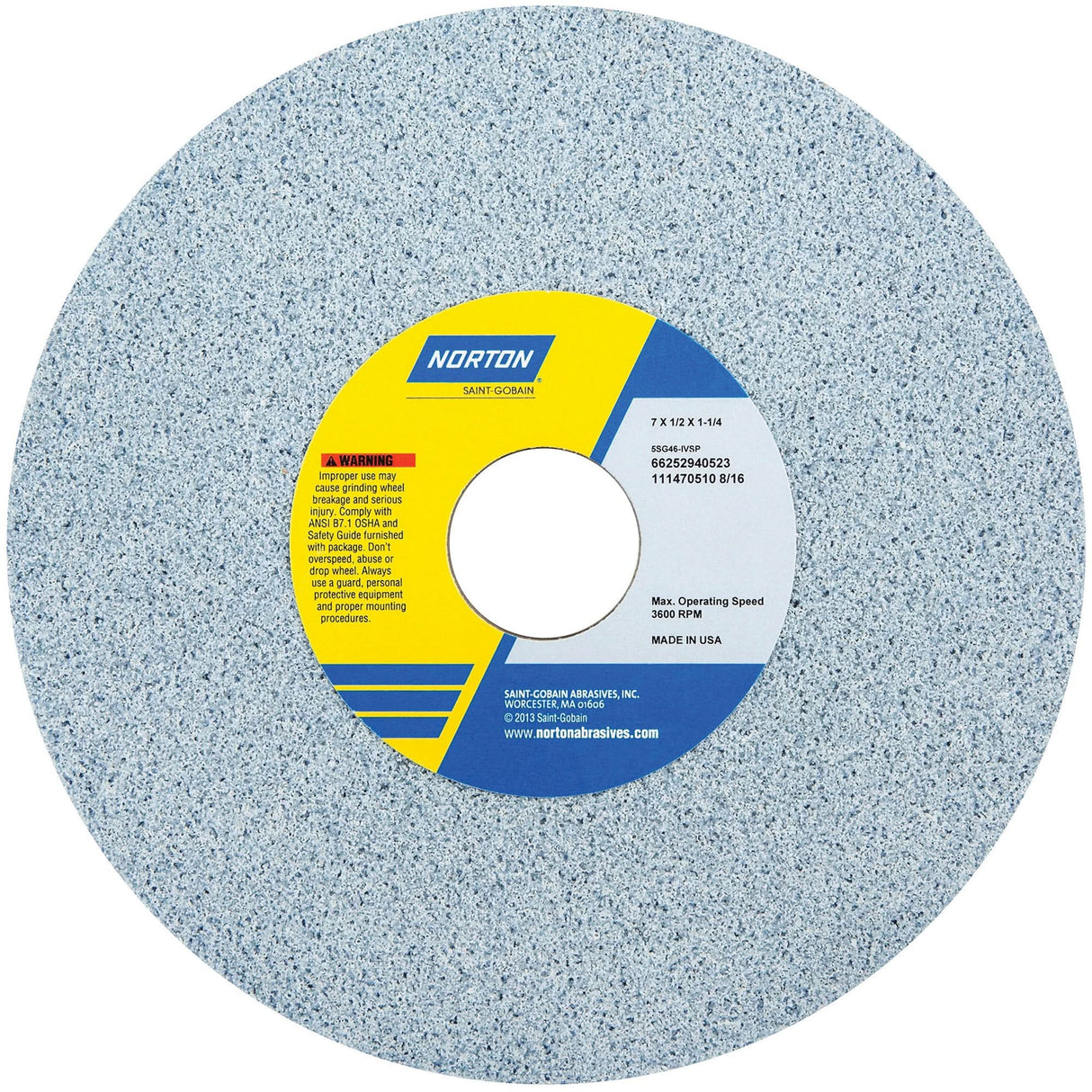 Tool Room Wheel, Type 01, Ceramic Alumina, 7" x 1/2"