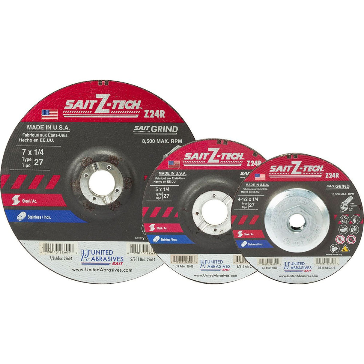 Sait Z-Tech™ Z24R High Performance Grinding Wheel, 5" x 1/4", 7/8" Arbor, Zirconium, Type 27