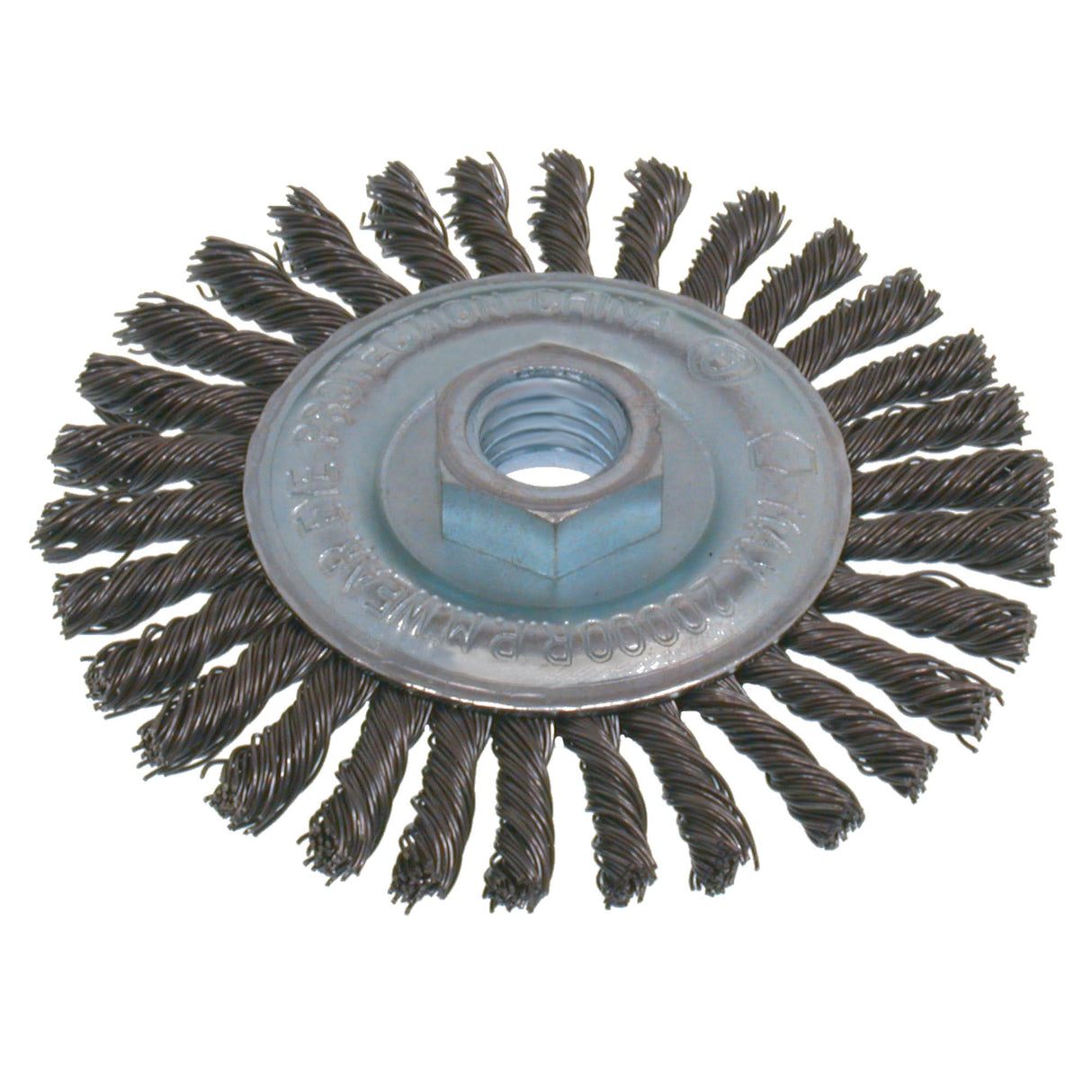 Economy High Speed Stringer Bead Knot Wire Wheel Brush, 6-1/2" Dia., 0.02" Fill, 5/8"-11 Arbor, Steel
