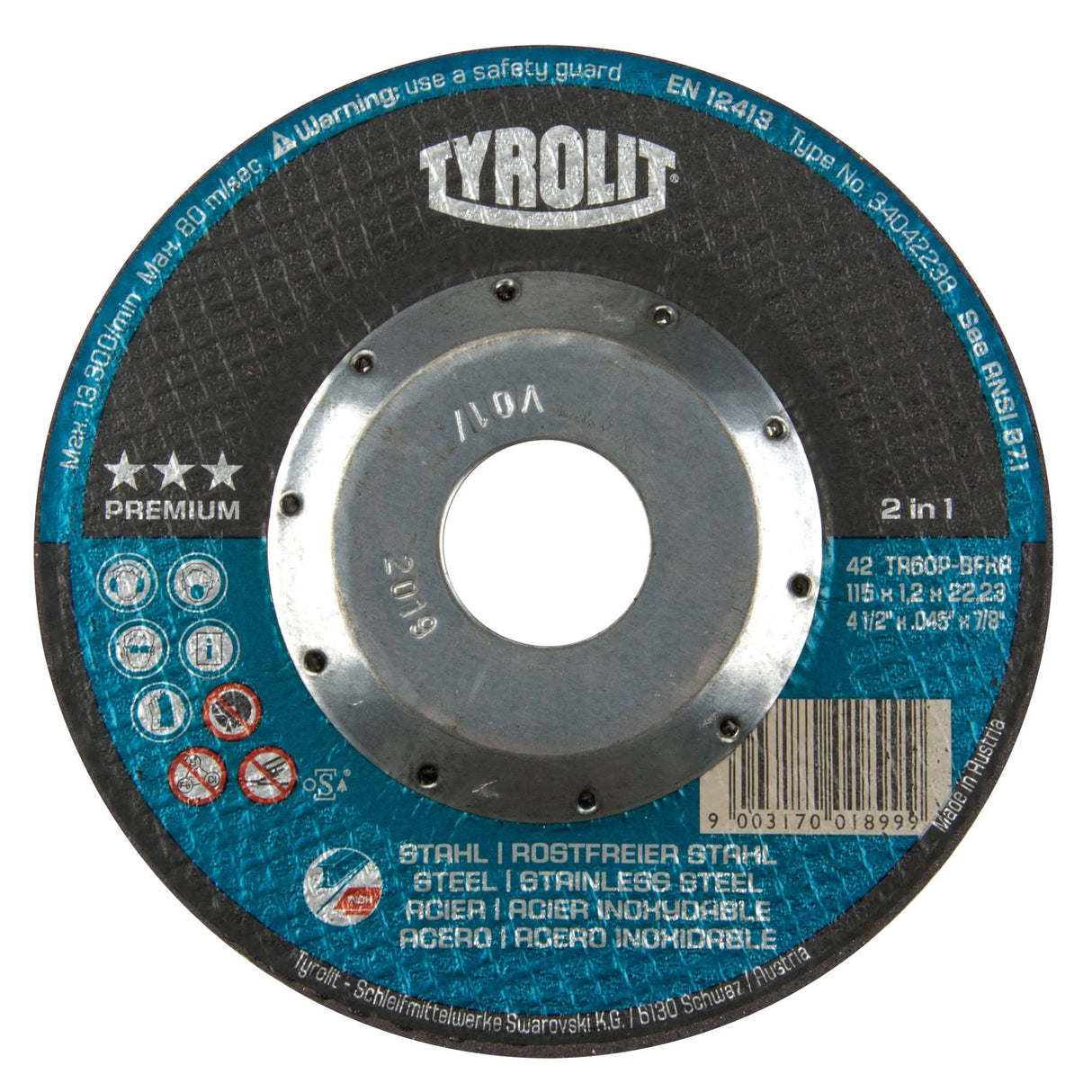 2-IN-1 Thin-Cut Cutting Disc, 6" x 1/16", 7/8" Arbor, Type 27, Aluminum Oxide, 10200 RPM