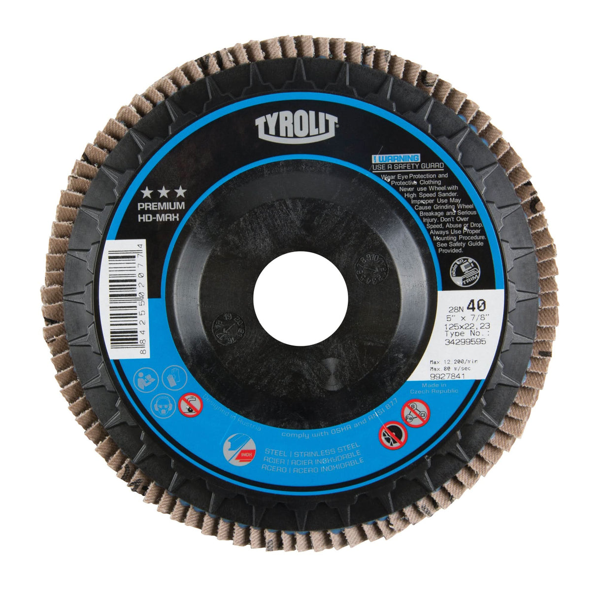 Flap Disc, 4-1/2" x 7/8", Type 27, 60 Grit, Zirconium
