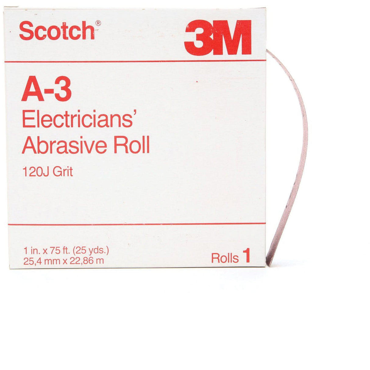 Scotch® A-3 Electrician's Abrasive Roll, Aluminum Oxide, 1" W x 75' L, 120 Grit