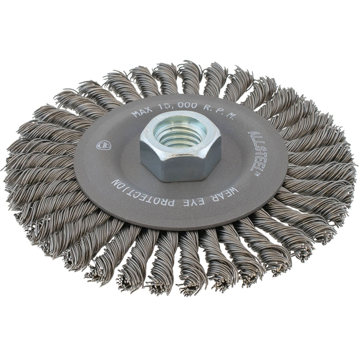 AllSteel™ Stringer Bead Wire Brush, 6-7/8" Dia., 0.02" Fill, 5/8"-11 Arbor, Steel