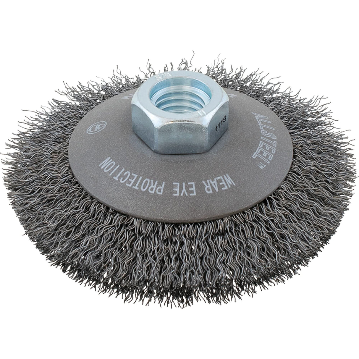 AllSteel™ Crimped Wire Brush, 4" Dia., 0.0118" Fill, 5/8"-11 Arbor