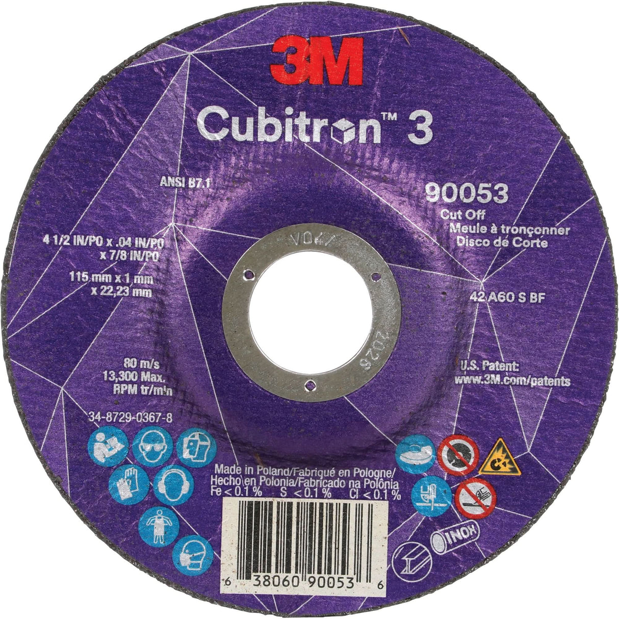 Cubitron™ 3 Cut-Off Wheel, 4-1/2" x 0.04", 7/8" Arbor, Type T27, Ceramic, 13300 RPM