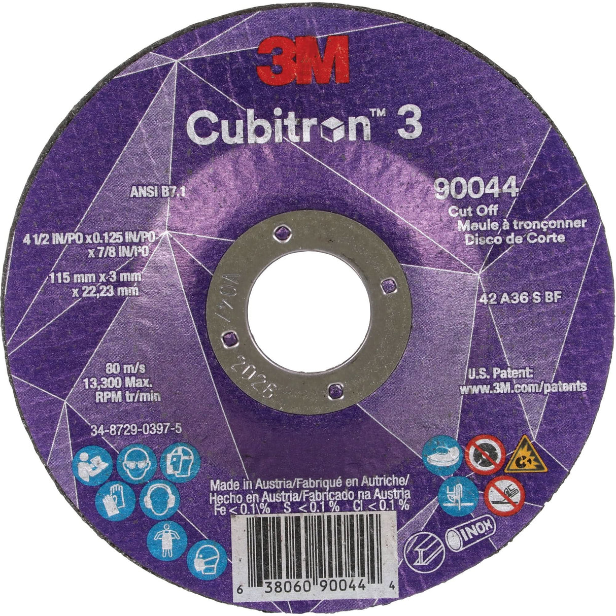 Cubitron™ 3 Cut-Off Wheel, 4-1/2" x 1/8", 7/8" Arbor, Type T27, Ceramic, 13300 RPM