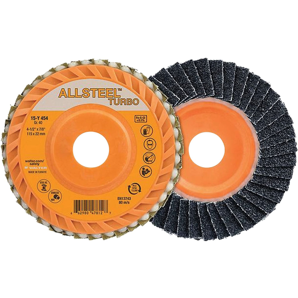 ALLSTEEL™ Turbo Flap Disc, 4-1/2" x 5/8"-11, 80 Grit, Zirconia Alumina