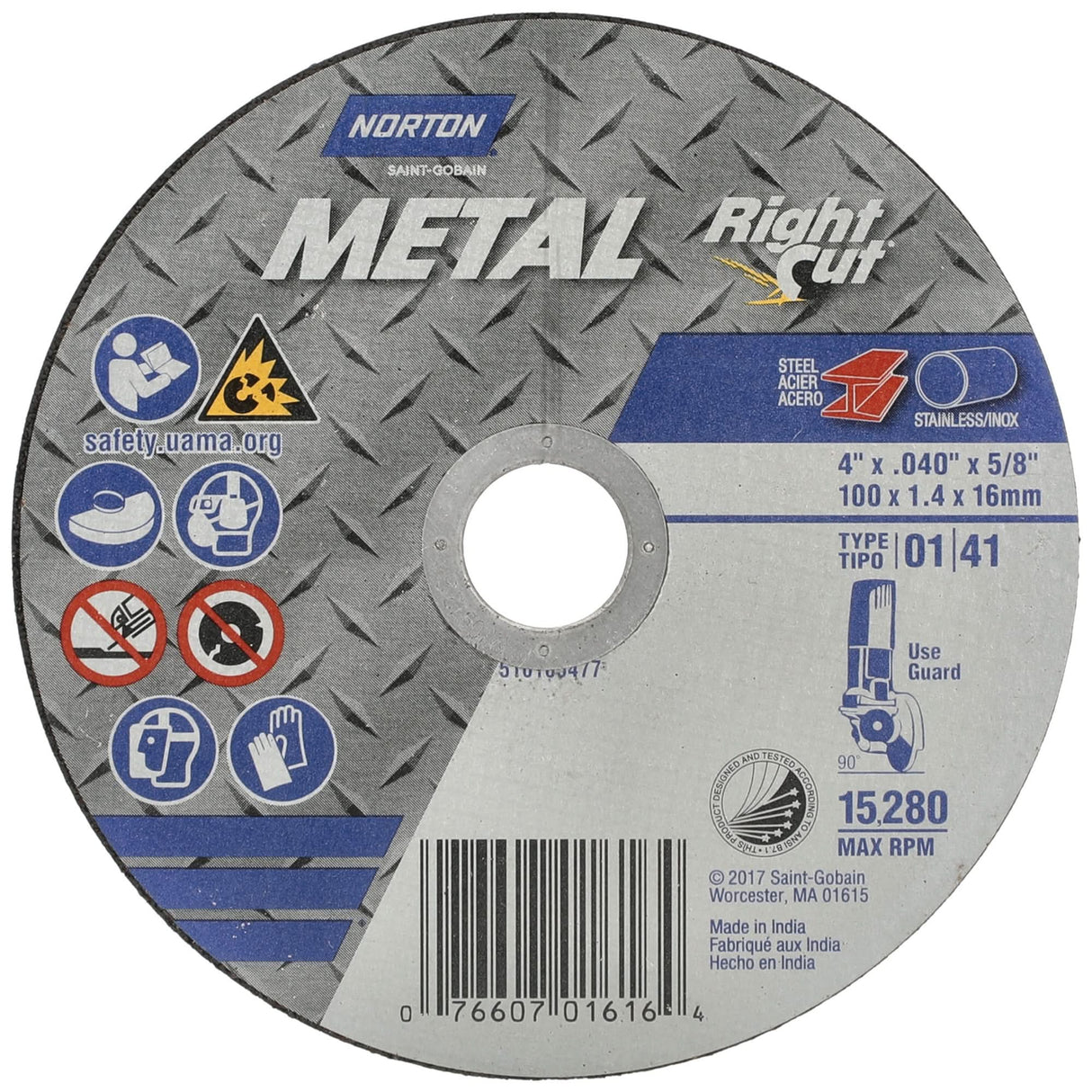 Metal RightCut Right Angle Cut-Off Wheel, 4-1/2" x 0.04", 7/8" Arbor, Type 01/41, Aluminum Oxide, 13580 RPM