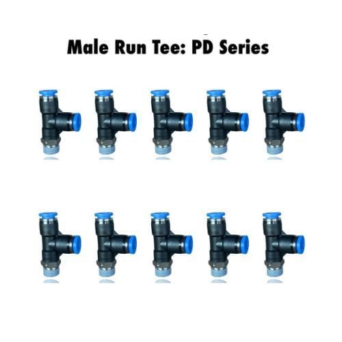 PD 8-02 : Pneumatics-pro Push-in Run Tee Fittings Tube Size 8mm x Thread Size 1/4R (BSPT) PD8-02 (BAG OF 10 PCS.)