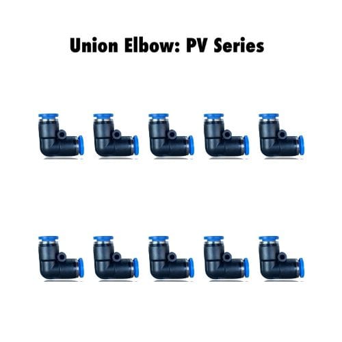 PV 10 : Pneumatics-pro Push-in Union Elbow Fittings Tube Size 10mm PV10 (BAG OF 10 PCS.)