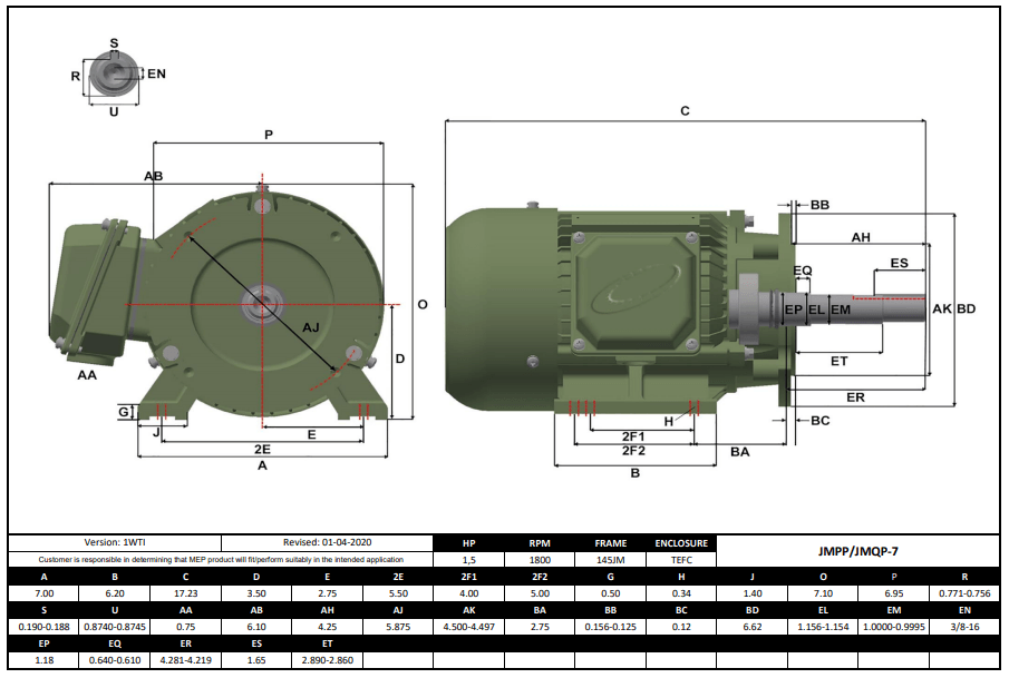 Max Motion JMPP-7 | Pump - JM Motor 1.5HP, 1800RPM, 575V, Frame 145JM, TEFC