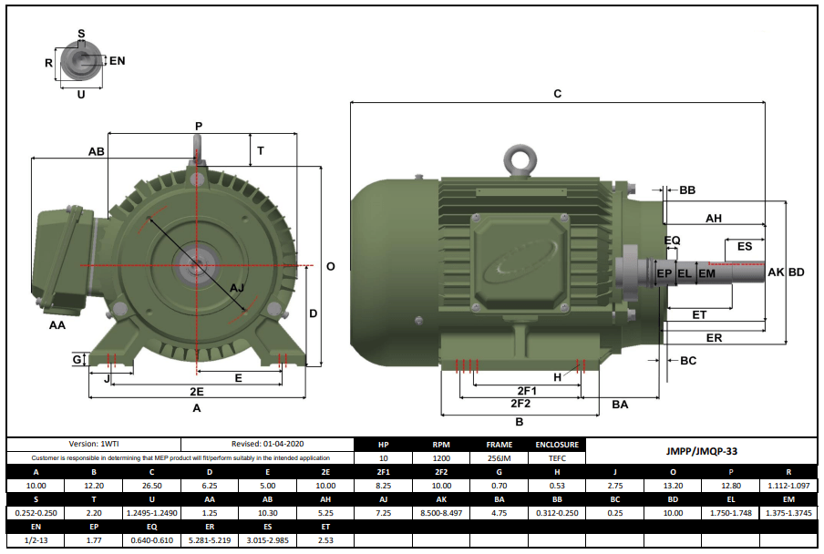Max Motion JMPP-33 | Pump - JM Motor 10HP, 1200RPM, 575V, Frame 256JM, TEFC