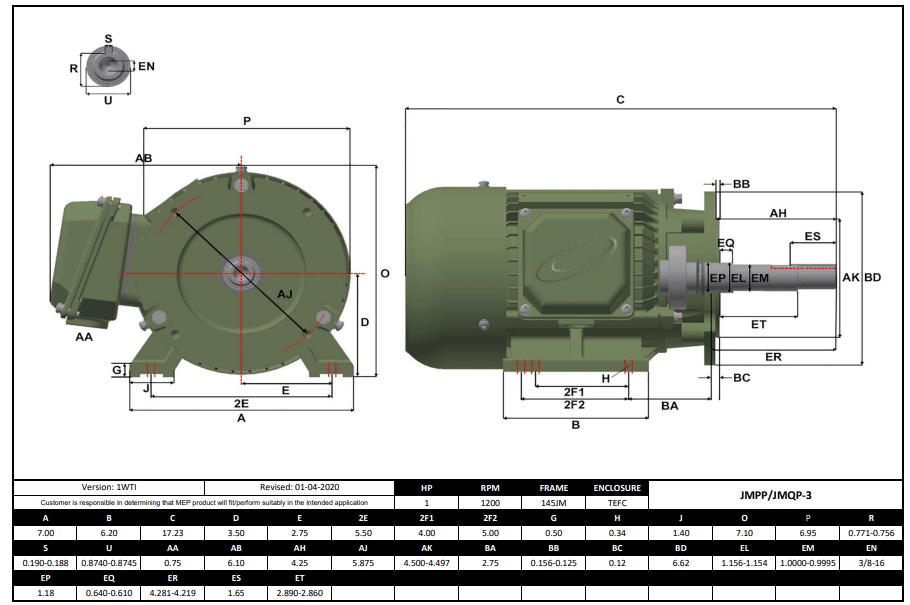 Max Motion JMPP-3 | Pump - JM Motor 1HP, 1200RPM, 575V, Frame 145JM, TEFC