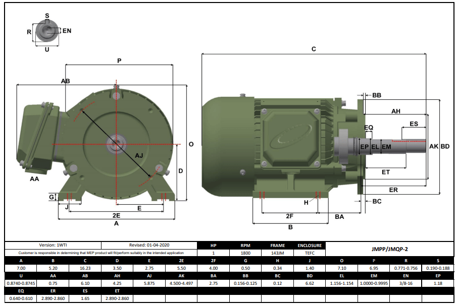 Max Motion JMPP-2 | Pump - JM Motor 1HP, 1800RPM, 575V, Frame 143JM, TEFC