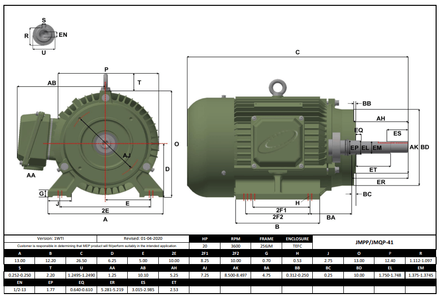 Max Motion JMPP-41 | Pump - JM Motor 20HP, 3600RPM, 575V, Frame 256JM, TEFC