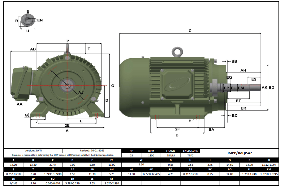 Max Motion JMPP-47 | Pump - JM Motor 25HP, 1800RPM, 575V, Frame 284JM, TEFC