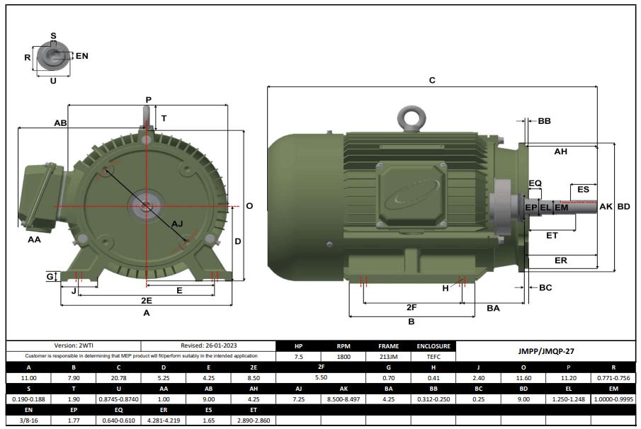 Max Motion JMQP-27 | Pump - JM Motor 7.5HP, 1800RPM, 208-230/460V, Frame 213JM, TEFC