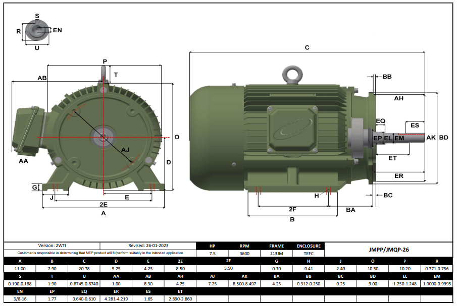 Max Motion JMQP-26 | Pump - JM Motor 7.5HP, 3600RPM, 208-230/460V, Frame 213JM, TEFC