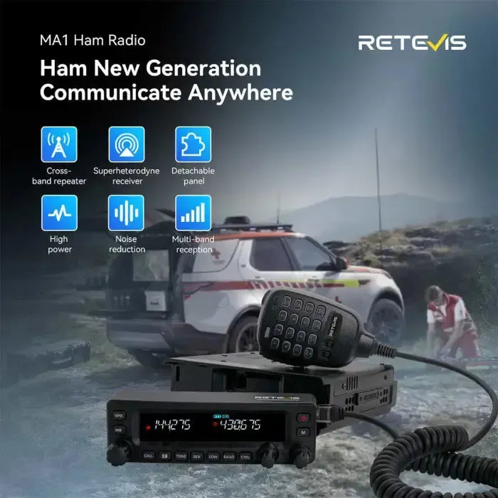Retevis MA1 Radio mobile bibande 50W avec réception large bande