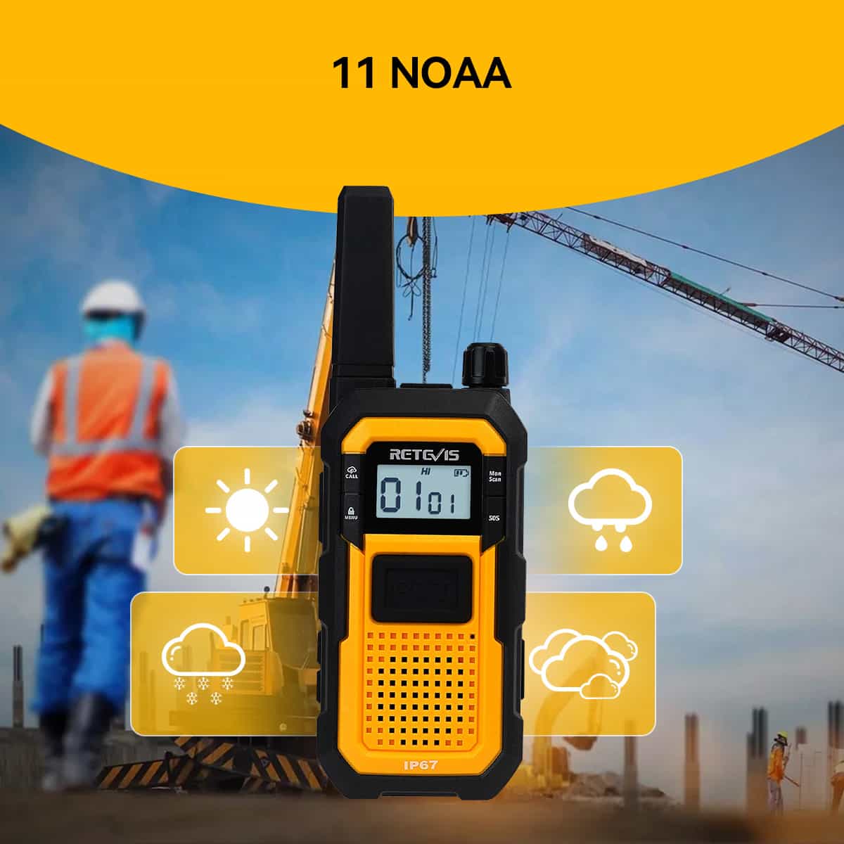 Radio Talkie-Walkie Retevis RB48 Robuste de Haute Qualité, Pleine Puissance, Sans Licence pour Chantier