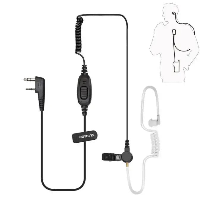 Microphone oreillette Ă tube acoustique Retevis Covert "Secret Service" (2 broches K1)