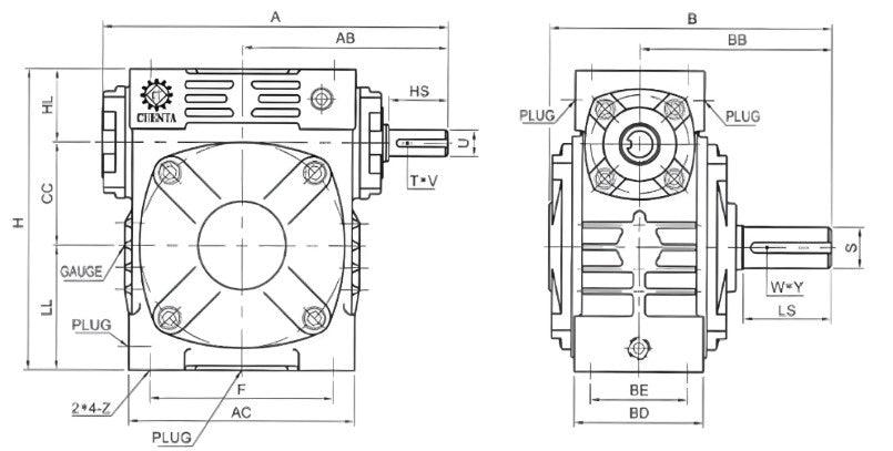 Right Angle Gear Speed Reducer 60:1 Size 70 (Right Output) | CTU7060-R