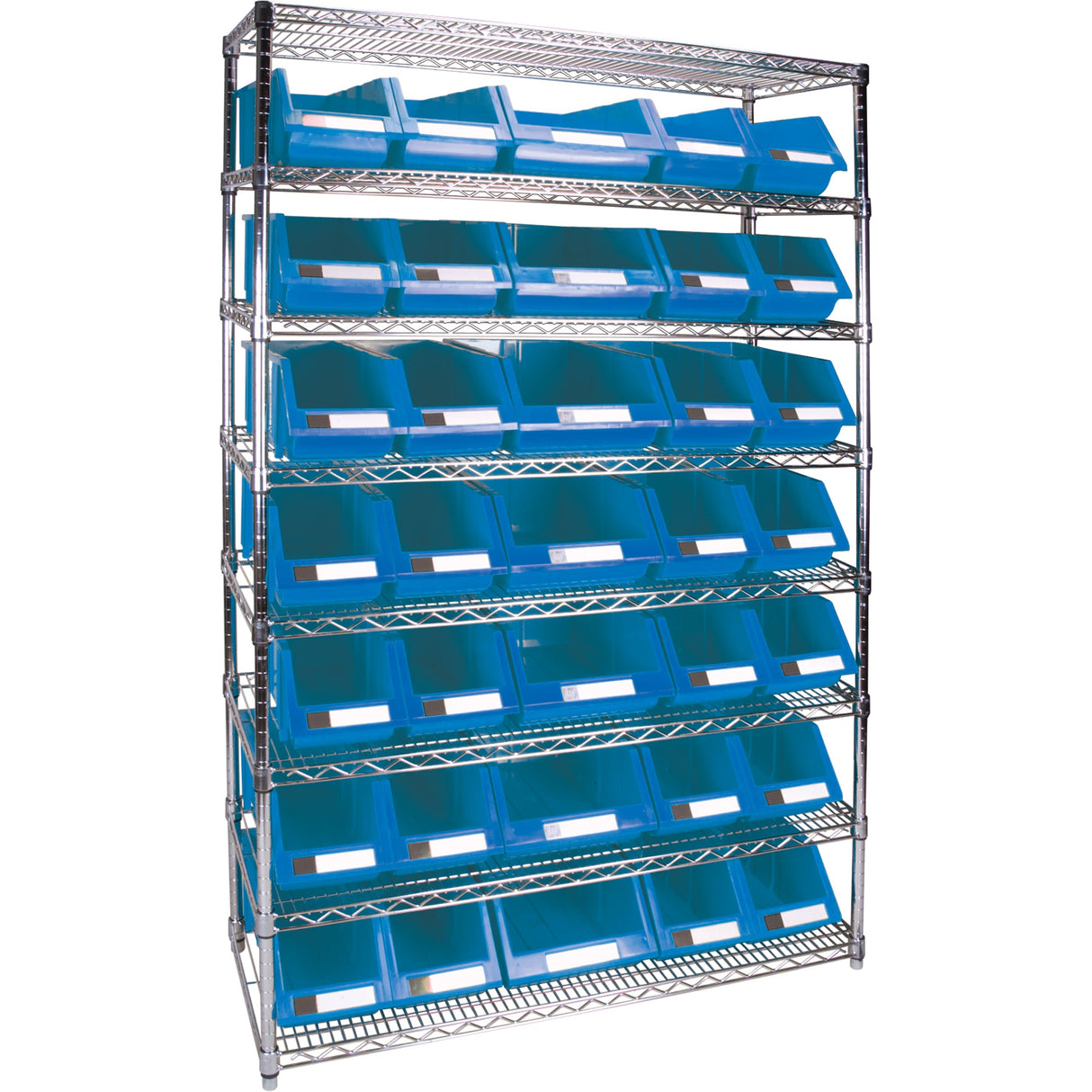 Heavy-Duty Wire Shelving Unit with Storage Bins, 8 Tiers, 48" W x 74" H x 18" D
