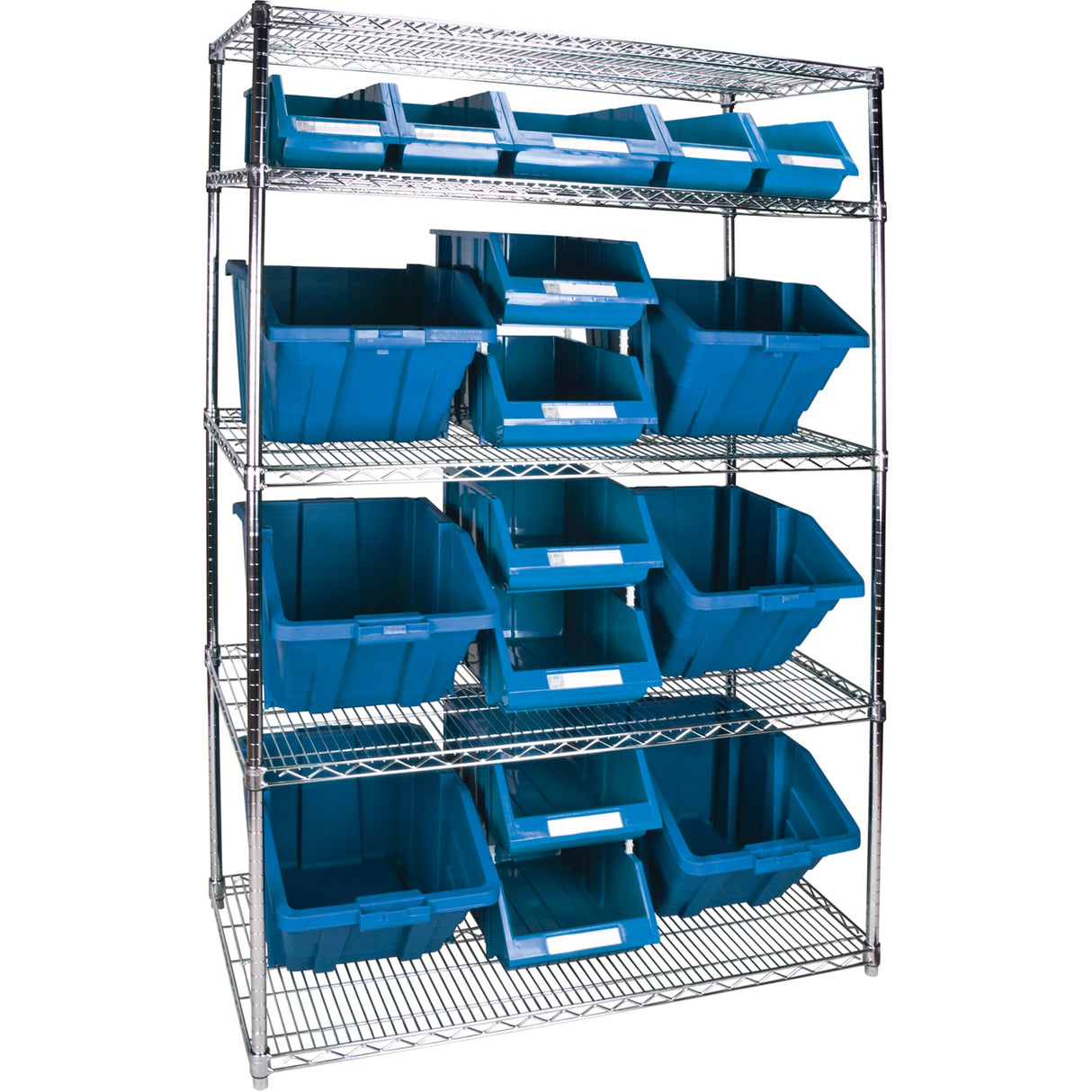 Heavy-Duty Wire Shelving Unit with Storage Bins, 5 Tiers, 48" W x 74" H x 24" D