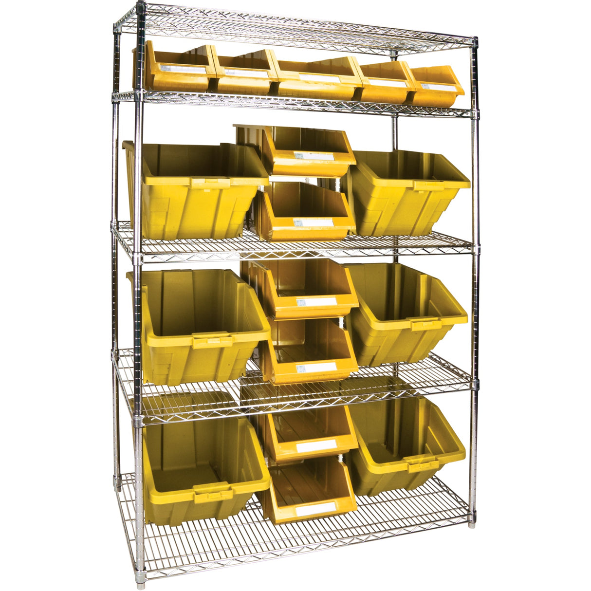 Heavy-Duty Wire Shelving Unit with Storage Bins, 5 Tiers, 48" W x 74" H x 24" D