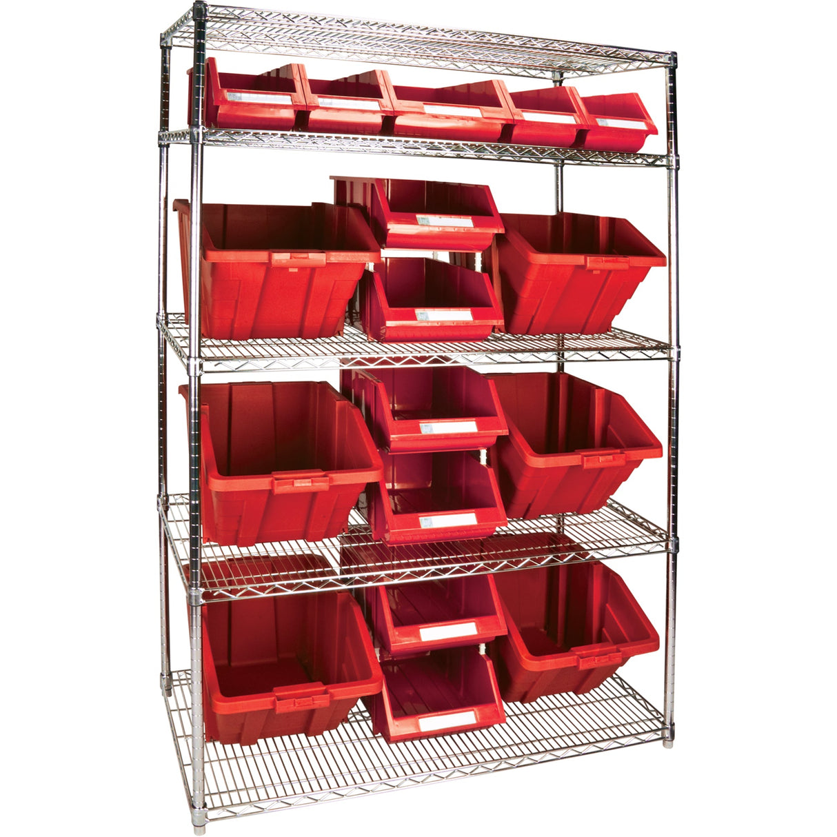 Heavy-Duty Wire Shelving Unit with Storage Bins, 5 Tiers, 48" W x 74" H x 24" D