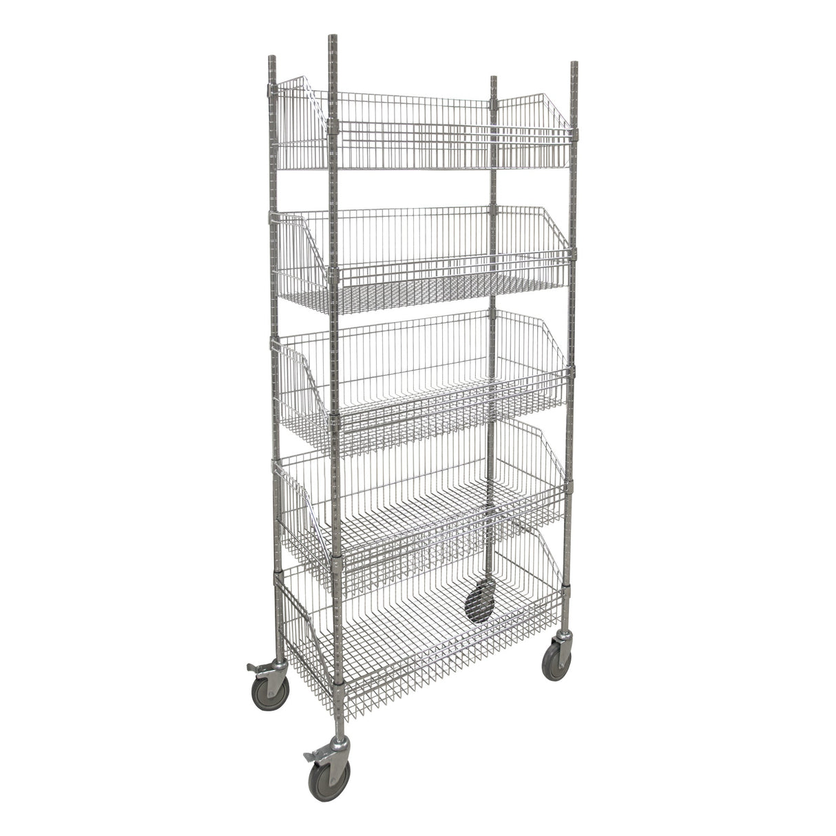 Wire Basket Shelving Cart, 5 Tiers, 48" W x 80" H x 18" D