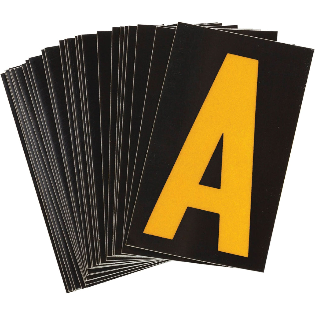 Reflective Individual Number and Letter Labels, A, 1-1/2" H, Yellow on Black
